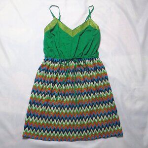 4/$14 C. LUCE womens DRESS green CHEVRON orange GOLD boho UNIQUE lined SIZE S